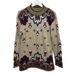 Vintage 90s Lizsport Liz Claiborne Sweater Rollneck Neutral Earth Tones Small